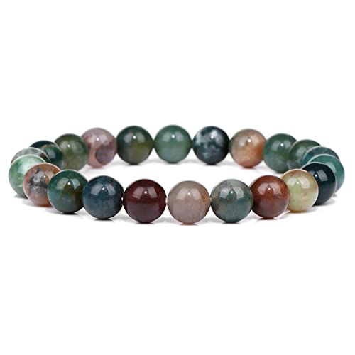 EKFBQBGW Raumdekoration Grünes Achat-Malachit-Armband, 8 mm, Kristallquarz, Steinarmbänder for Damen und Herren, Yoga-Schmuck, 22, Glas, 17 cm (Color : 1.indian Agate, Size : 23 cm) von EKFBQBGW