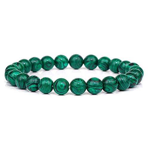 EKFBQBGW Raumdekoration Grünes Achat-Malachit-Armband, 8 mm, Kristallquarz, Steinarmbänder for Damen und Herren, Yoga-Schmuck, 22, Glas, 17 cm (Color : 2.malachite, Size : 19cm) von EKFBQBGW