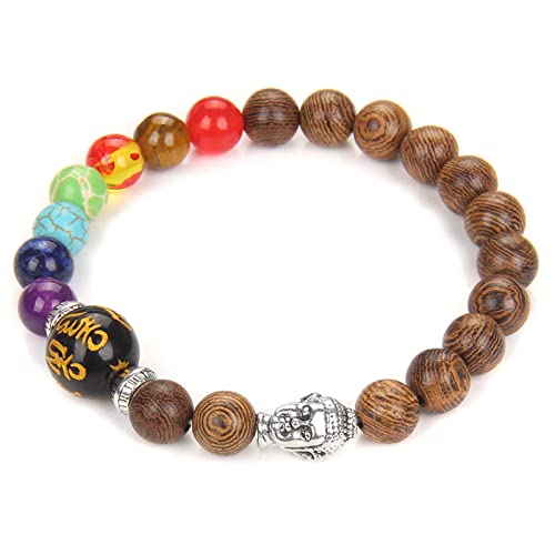 EKFBQBGW Raumdekoration Natürliches Kristall-raues Armband, Buddha-Motto, Holzperlen, Armbänder for Damen und Herren, Armreifen, Schmuck, 5.Lava, 19 cm (Color : 3.wood, Size : 23cm) von EKFBQBGW