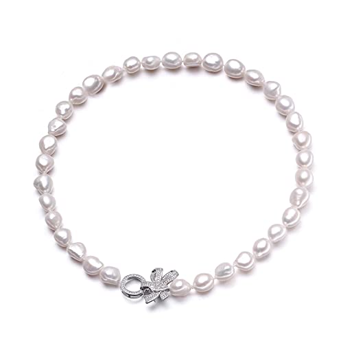 Echte Süßwasserperlenkette for Frauen, 9–10 mm, barocker Hochzeitsschmuck, Mädchen, Geburtstag, bestes Geschenk, weiße natürliche Perlenketten Mode-Accessoires ( Color : 45cm , Size : White pearl neck von EKFBQBGW