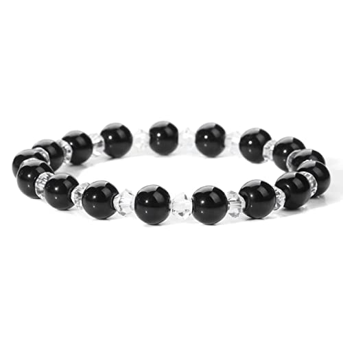 Raumdekoration Armband for Damen und Herren, Paar, weißer Kristall, 8 mm Perlen, elastisches Seil, Armband, Romantik, Freundschaft, Schmuck, Geschenk, 5.Rot, 21 cm ( Color : 26.black Glass , Size : 19 von EKFBQBGW