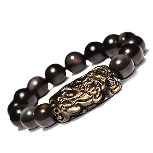 Raumdekoration Feng Shui Armband Natürlicher Edelstein Obsidian Armband Pi Yao Amulett Viel Glück Armband for Frauen Männer Kristall Quarz Armband Schmuck Zinnober (Farbe: Ice Obsidian, Siz ( Color : von EKFBQBGW