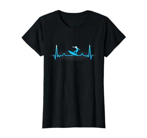 Heartbeat Surfer Mädchen Cool Fun EKG Fun Surfer Surfen T-Shirt von EKG Vintage Surfer Retro Surfdesign Wellenreiten