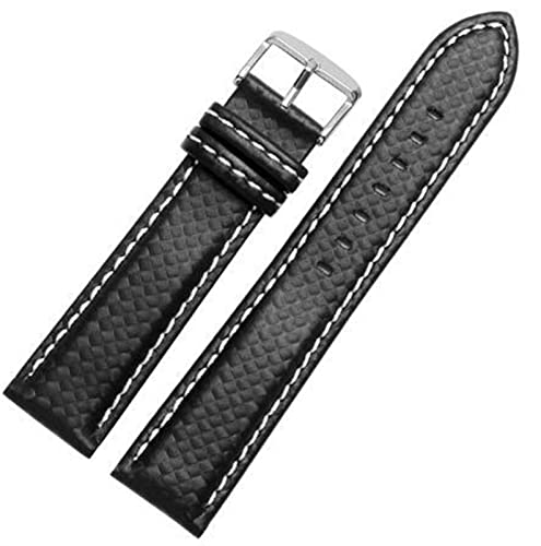 EKINS 18 mm 20 mm 21 mm 22 mm 23 mm 23 mm langlebiger Orangennähte Kohlefaser Herren schwarzes rotes echtes Leder mit silbernen Verschluss Uhrenbandband(Black white,24mm) von EKINS