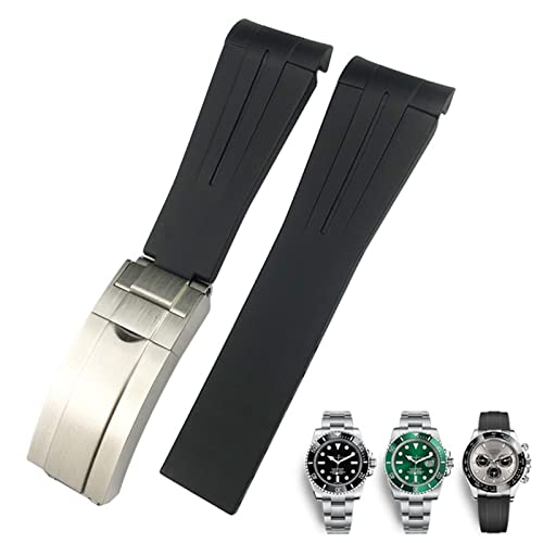 EKINS 20 mm 21 mm Gummi-Uhrenarmband passend für Submariner Rolex Daytona GMT Hamilton Sportarmband mit gebogenem Ende(Black Black,21mm) von EKINS