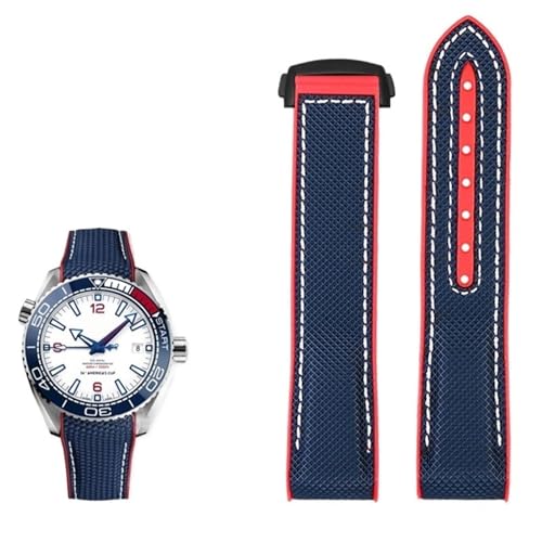EKINS 20mm 22mm Nylon Gummi Armband für Omega SEAMASTER PLANET OCEAN Männer Faltschließe Band Uhr Zubehör Silikon Uhr(Blue red black,20mm) von EKINS