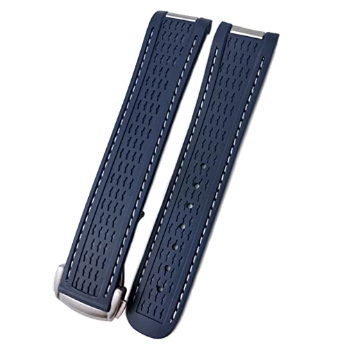 EKINS 20mm Gummi Silikon -Uhrengurt für Omega Seamaster 300 geeignet AT150 Aqua Terra Ultra Light 8900 Stahlschnalle Wachband Armbänder(Blue white 2 Round) von EKINS