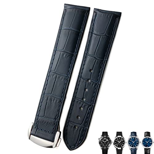 EKINS 21 mm 20 mm 22 mm Rindsleder-Uhrenarmband für Omega Seamaster 300 Speedmaster-Uhrenarmbänder(Blue silver,21mm) von EKINS