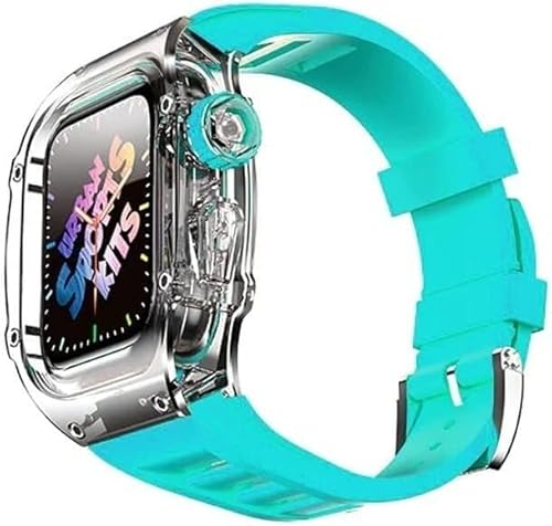 EKINS 44 mm 45 mm transparente Abdeckung Uhrengehäuse Gummiband Mod Kit für Apple Watch 8 7 6 5 4 SE Serie, transparentes Uhrengehäuse, sportliches atmungsaktives Armband, Ersatzzubehör, 44MM, Achat von EKINS