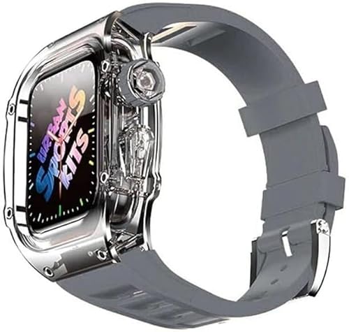 EKINS 44 mm 45 mm transparente Abdeckung Uhrengehäuse Gummiband Mod Kit für Apple Watch 8 7 6 5 4 SE Serie, transparentes Uhrengehäuse, sportliches atmungsaktives Armband, Ersatzzubehör, 44MM, Achat von EKINS