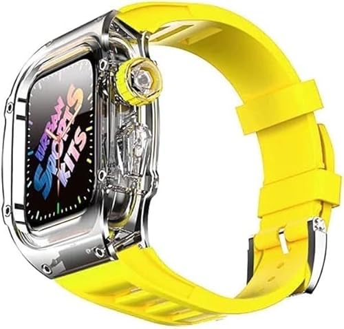 EKINS 44 mm 45 mm transparente Abdeckung Uhrengehäuse Gummiband Mod Kit für Apple Watch 8 7 6 5 4 SE Serie, transparentes Uhrengehäuse, sportliches atmungsaktives Armband, Ersatzzubehör, 44MM, Achat von EKINS