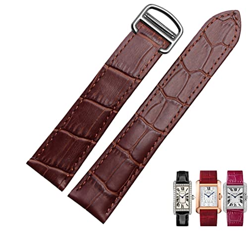 EKINS Armband Echtes Leder Uhrenarmband 1617/18/20/22/23/24/25mm Armband für Männer/Frau Ersetzen Uhrenarmbänder Für Cartier Tank Solo(Brown silver,25mm) von EKINS