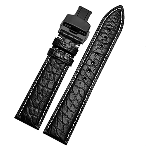 EKINS Crocodile -Leder -Uhrband für jedes Marken -Armband 12 13 14 15 16 17 18 19 20 22 23 24 -mm -Träger mit Klappverschluss(Black white black,21mm) von EKINS