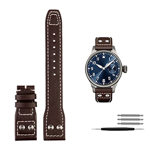 EKINS Echte Ledernieten Uhrenband für Iwc Big Pilot Spitfire Cowhide Faltschnalle Watch Männer Riemen 21mm 22 mm(Brown no calsp,22mm) von EKINS