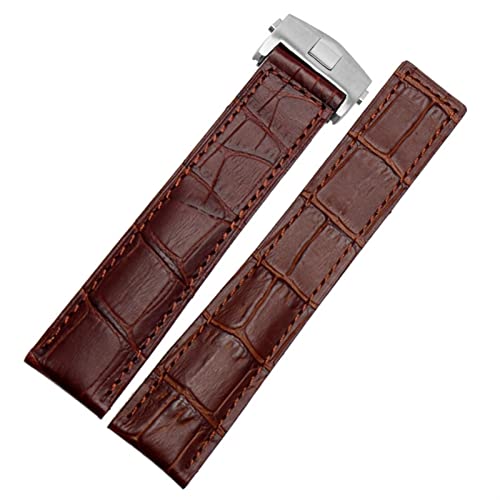 EKINS Echtes Leder -Uhrband für SCHILD Heuer Handgelenkband Blaues schwarzes braunes Armband 19mm 20 mm 22 mm mit faltenden Schließ Lederriemen(Brown silver,22mm) von EKINS