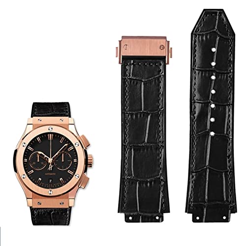 EKINS Echtes Leder Uhrenarmband für Hublot Big Bang Serie Rindslederarmband Herren Armband mit Werkzeug Zubehör Schwarz Braun 26 * 19mm(Black-rose gold) von EKINS