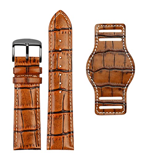 EKINS Echtes Leder Uhrengurt 20mm 22 mm Herren Uhrband mit Mattenhandwerken Band handgefertigtes Lederarmband(Brown black pin,22mm) von EKINS