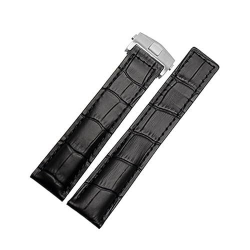 EKINS Echtes Lederarmband 19mm 20mm 22m für Tag Heuer Armband Herren Armbanduhren Band Zubehör Faltschließe Lederarmband(Black silver buckle,22mm) von EKINS