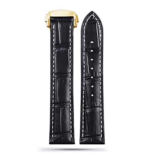 EKINS Für Omega Seamaster 300 150 Speedmaster 007 AT150 braunes Armband Armband Faltschließe 19mm 20mm 21mm italienisches Lederband(A Black-gold,19mm) von EKINS