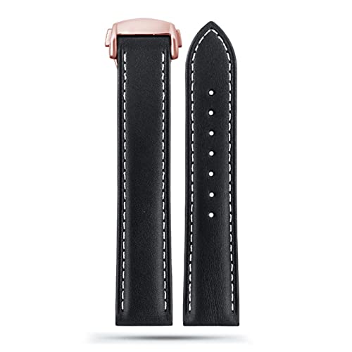 EKINS Für Omega Seamaster 300 150 Speedmaster 007 AT150 braunes Armband Armband Faltschließe 19mm 20mm 21mm italienisches Lederband(B Black-rose gold,20mm) von EKINS