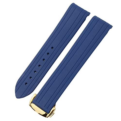 EKINS Für Omega Seamaster 300 gebogene Endsportsport -Wasserdichtsgurt Edelstahl Verschluss Wachband 20mm 22mm Gummi Silikongurt(Navy gold buckle,20mm) von EKINS