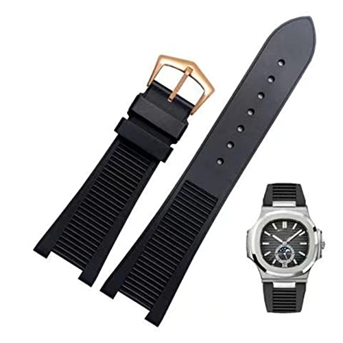 EKINS Für Patek Philippe 5711 5712G Nautilus Armband Silikon schwarz blau braun Armbanduhr Band 25 * 13mm Sport Gummi Uhrenarmbänder(Black gold) von EKINS