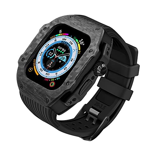 EKINS Geeignet für Apple Ultra 8 49 mm Kohlefaser-Modifikationsset, Uhrengehäuse, Fluorelastomer-Armband, für iWatch S8/7/6, 45, 44 mm Serie, Ersatz-Uhrenarmband, 49 mm, Achat von EKINS