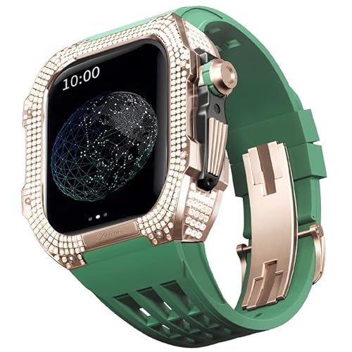 EKINS Gummi-Uhrenarmband, Titan-Lünette, für Apple Watch 7/6/5/4/SE, 44 mm, Ersatzzubehör, Titanlegierung, luxuriöses Gehäuse, Mod-Kit, 44MM, Achat von EKINS