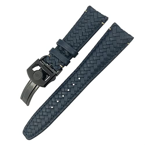 EKINS Kauwindgurt Für Iwc Portugieser Pilot IW394005 IW3777 Blaues Weiches Uhrband 20mm 21mm 22mm Gewebte Echte Leder -Uhrenbandbänder(Blue black 2,21mm) von EKINS