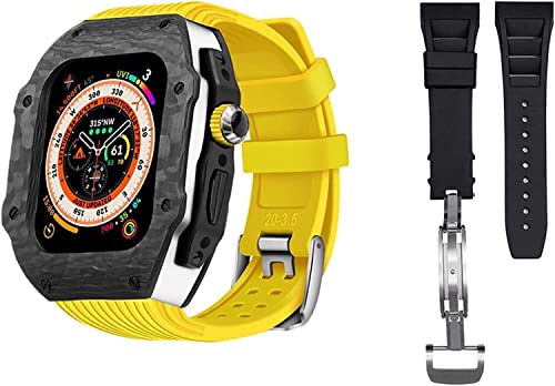 EKINS Luxuriöse Karbonfaser-Hülle mit 2 Modifikationssets, für Apple Watch 8 Ultra 49 mm, Silikon-Gummi-Armband-Abdeckung, Nachrüst-Set, für iWatch 8, 7, 6, 5, 4, SE, 45 mm, 44 mm, 44mm, Achat von EKINS