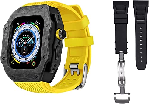 EKINS Luxuriöse Karbonfaser-Hülle mit 2 Modifikationssets, für Apple Watch 8 Ultra 49 mm, Silikon-Gummi-Armband-Abdeckung, Nachrüst-Set, für iWatch 8, 7, 6, 5, 4, SE, 45 mm, 44 mm, 44mm, Achat von EKINS