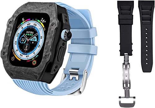 EKINS Luxuriöse Karbonfaser-Hülle mit 2 Modifikationssets, für Apple Watch 8 Ultra 49 mm, Silikon-Gummi-Armband-Abdeckung, Nachrüst-Set, für iWatch 8, 7, 6, 5, 4, SE, 45 mm, 44 mm, 44mm, Achat von EKINS