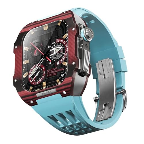 EKINS Luxuriöses Carbonfaser-Uhrengehäuse, Gummiband, Nachrüst-Set, für Apple Watch 9, 8, 7, 6, SE, 5, 4, Serie, 44/45 mm, Armband-Zubehör, 45 mm, Achat von EKINS