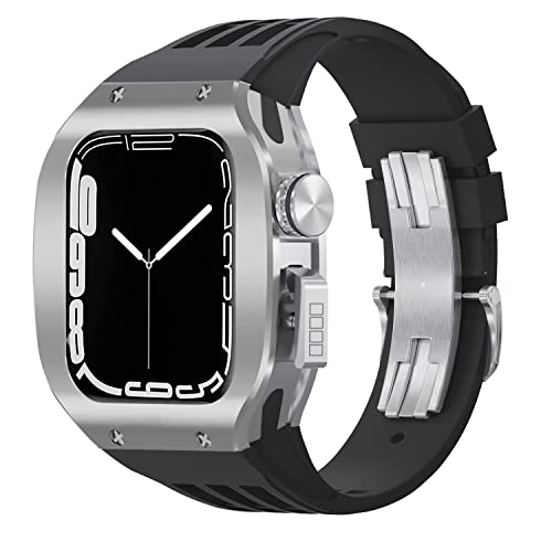 EKINS Luxuriöses Gehäuse aus Titanlegierung, Gummi-Armband-Modifikationsset, für Apple Watch 8, 7, 6, SE, 5, 4, SE, 44 mm, 45 mm, Ersatzarmband, 44mm, Achat von EKINS