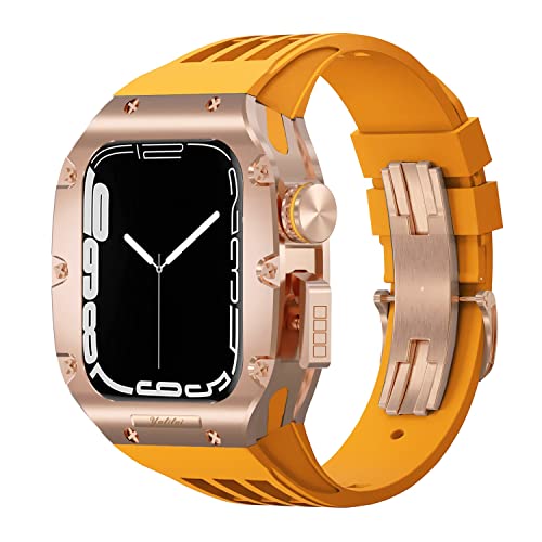 EKINS Luxus-Modifikationsset für Apple Watch Serie 8, 7, SE, 6, 5, 4, 44 mm, 45 mm, Fluorkautschuk-Armband, Titanlegierung, zum Selbermachen, 44mm, Achat von EKINS