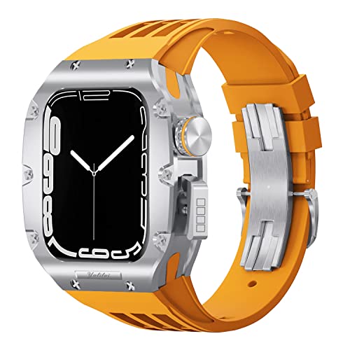 EKINS Luxus-Modifikationsset für Apple Watch Serie 8, 7, SE, 6, 5, 4, 44 mm, 45 mm, Fluorkautschuk-Armband, Titanlegierung, zum Selbermachen, 45 mm, Achat von EKINS