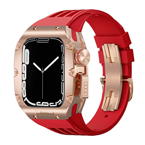 EKINS Luxus-Modifikationsset für Apple Watch Serie 8, 7, SE, 6, 5, 4, 44 mm, 45 mm, Fluorkautschuk-Armband, Titanlegierung, zum Selbermachen, 45 mm, Achat von EKINS