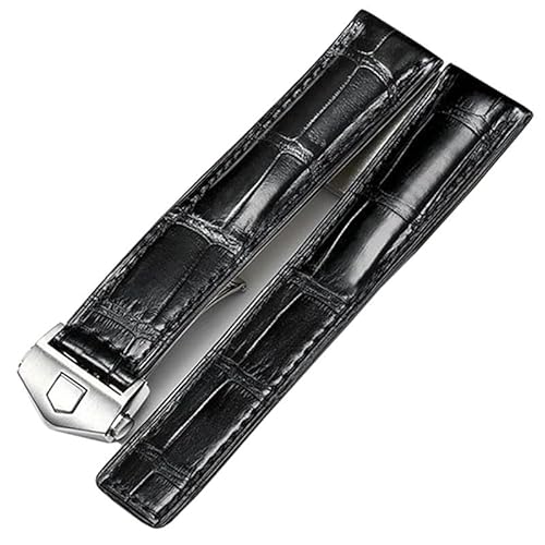 EKINS Maßgeschneidertes Krokodilleder-Uhrenarmband, für TAG Heuer Autavia CARRERA 18 mm 19 mm 20 mm 22 mm 21 mm Lederuhrenarmbänder(Black,18mm) von EKINS