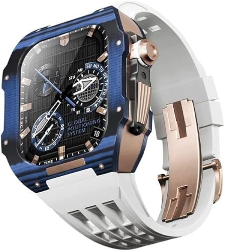 EKINS Mod Kit 45 mm 44 mm Kohlefaser-Uhrengehäuse, für Apple Watch Serie 8, 7, 6, 5, 4, 3 SE, Metallgehäuse, Fluorkautschuk-Armband mit Verschluss für Herren-Uhrenzubehör, 44MM, Achat von EKINS