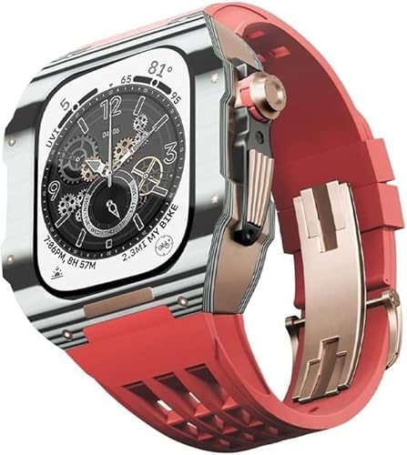 EKINS Mod Kit 45 mm 44 mm Kohlefaser-Uhrengehäuse, für Apple Watch Serie 8, 7, 6, 5, 4, 3 SE, Metallgehäuse, Fluorkautschuk-Armband mit Verschluss für Herren-Uhrenzubehör, 44MM, Achat von EKINS