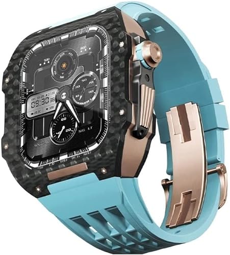 EKINS Mod Kit 45 mm 44 mm Kohlefaser-Uhrengehäuse, für Apple Watch Serie 8, 7, 6, 5, 4, 3 SE, Metallgehäuse, Fluorkautschuk-Armband mit Verschluss für Herren-Uhrenzubehör, 45 mm, Achat von EKINS