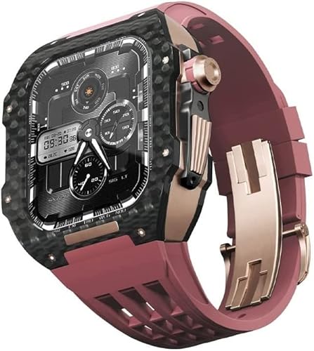 EKINS Mod Kit 45 mm 44 mm Kohlefaser-Uhrengehäuse, für Apple Watch Serie 8, 7, 6, 5, 4, 3 SE, Metallgehäuse, Fluorkautschuk-Armband mit Verschluss für Herren-Uhrenzubehör, 45 mm, Achat von EKINS