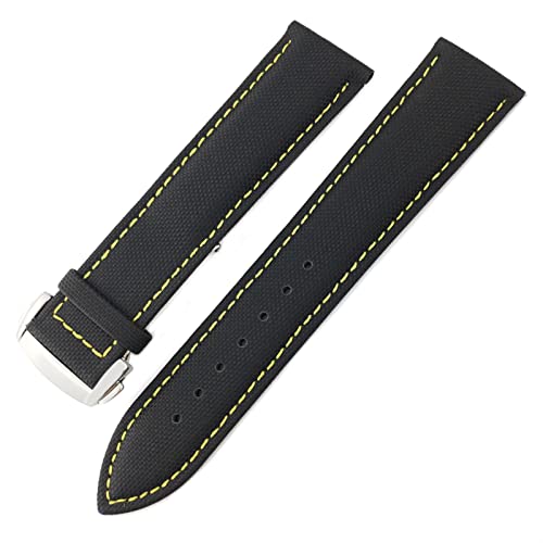 EKINS Nylon Canvas Watchband 19mm 20 mm 21 mm 22 mm fit für Longines Uhrengurt(Black yellow,21MM) von EKINS