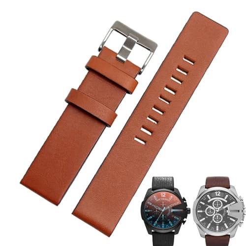 EKINS Rindslederarmband für Diesel-Uhrenarmband DZ7312 | DZ4323 | DZ7257 mit Edelstahl-Dornschließe, 24, 26, 27, 28, 30 mm flaches Band(Brown silver,26mm) von EKINS