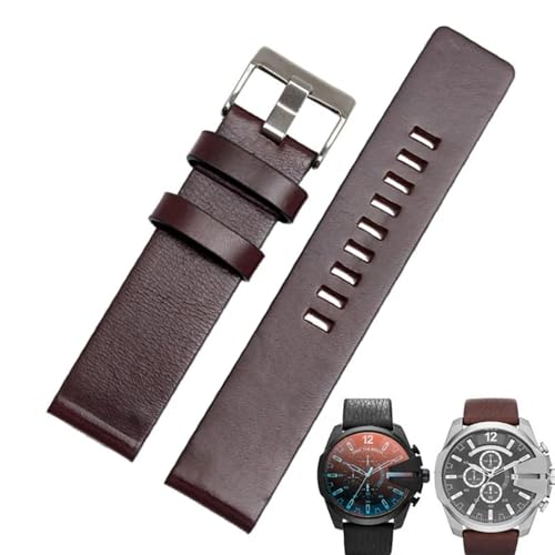 EKINS Rindslederarmband für Diesel-Uhrenarmband DZ7312 | DZ4323 | DZ7257 mit Edelstahl-Dornschließe, 24, 26, 27, 28, 30 mm flaches Band(Dark brown silver,30mm) von EKINS