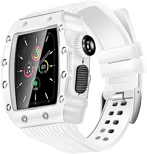 EKINS Robustes Uhrengehäuse aus Legierung und Silikon-Uhrenarmband, für Apple Watch Serie 8/7/6/5/4/SE, 44 mm, 45 mm, 41 mm, 40 mm, zum Selbermachen, Zink-Uhrenabdeckung + Silikon-Armbänder, 44MM, von EKINS