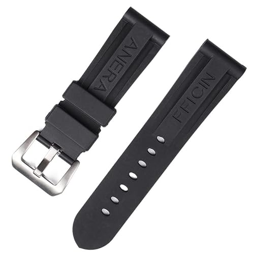 EKINS Schwarz Orange 22 24 26mm Gummi Armband für Panerai Uhr Armband Silikon Wasserdichte Band Handgelenk Armband(Black silver buckle,22mm) von EKINS