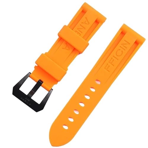 EKINS Schwarz Orange 22 24 26mm Gummi Armband für Panerai Uhr Armband Silikon Wasserdichte Band Handgelenk Armband(Orange black buckle,26mm) von EKINS