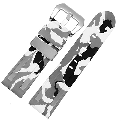 EKINS Silikon Uhrband für PAM111 386 441 Serie Armband Gurte 20mm 22 mm 24 mm 26 mm wasserdichtes Sport -Tarnarmband(Camo white silver,24mm) von EKINS
