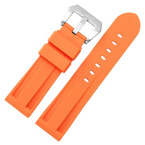 EKINS Silikon Uhrband für PAM111 386 441 Serie Armband Gurte 20mm 22 mm 24 mm 26 mm wasserdichtes Sport -Tarnarmband(Orange silver,20mm) von EKINS